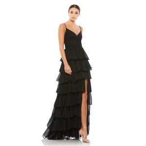 NWT Mac Duggal 55416 black tiered ruffle gown